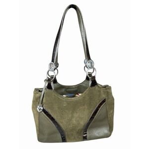 Brighton Olive Green Suede Pebbled Leather Shoulder Bag Heart Charm Boho Western